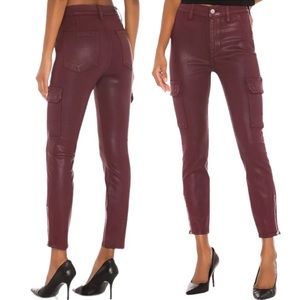 7 For All Mankind Maroon Merlot Coated Crackle Faux Leather Skinny Pants Size 26